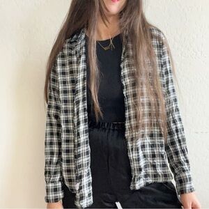 Frank & Eileen | Eileen Plaid Relaxed Fit Button Front Shirt Black White